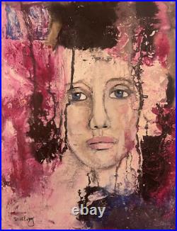 Original Mixed Media Outsider Art 9x12 painting Stuck in the Background