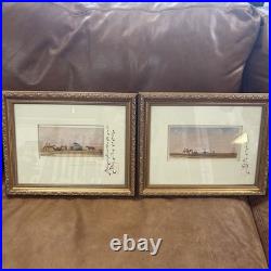 Original Mongolian Watercolor Signed Framed Yurts Horses Camels Nomad Camp
