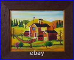Original Oil Painting Country House Folk Art Jonas Bradford Listed Amish Artist