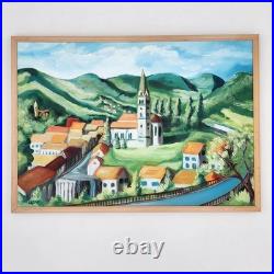 Original Oil Painting Croatia Townscape Signed Framed Contemporary Folk Art
