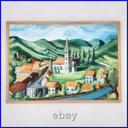 Original Oil Painting Croatia Townscape Signed Framed Contemporary Folk Art