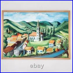 Original Oil Painting Croatia Townscape Signed Framed Contemporary Folk Art