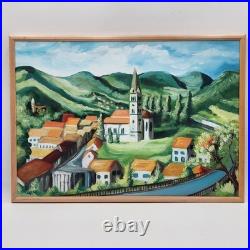 Original Oil Painting Croatia Townscape Signed Framed Contemporary Folk Art