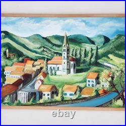 Original Oil Painting Croatia Townscape Signed Framed Contemporary Folk Art