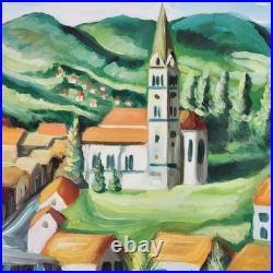 Original Oil Painting Croatia Townscape Signed Framed Contemporary Folk Art