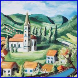 Original Oil Painting Croatia Townscape Signed Framed Contemporary Folk Art