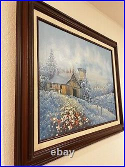 Original Oil Painting Framed Signed By Artist Blue Spring 22.5x22 Beautiful