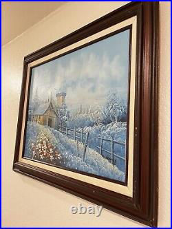 Original Oil Painting Framed Signed By Artist Blue Spring 22.5x22 Beautiful