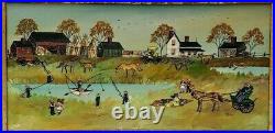 Original Oil Painting Jo Sickbert Primitive Folk Art Summer Village 20x 32 Frame