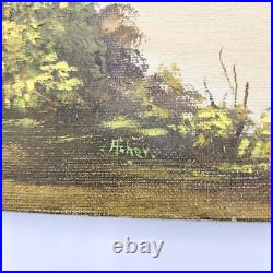 Original Oil Painting Landscape Birch Trees Sunset Over River Signed Framed Art