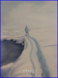 Original Oil Painting/Man In A Winter Landscape/American Folk Art/SnowithLake