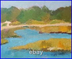 Original Oil Painting/Marshland/Landscape/Impasto/American Folk Art/20 x 16