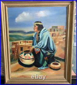 Original Oil Painting Native American Pueblo Adobe Southwest New Mexico