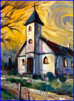 Original Oil Painting Old Christian Church impressionistic Pioneer Spirit 16x12