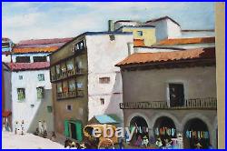 Original Oil Painting Saturday Market Mexico Folk Art Primitive Framed Signed