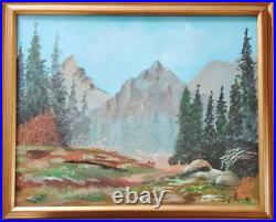 Original Oil Painting/Signed/Rocky Mountain Landscape/American Folk Art/Outsider Original Oil Painting/Signed/Rocky Mountain Landscape/American Folk Art/Outsider