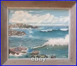 Original Oil Painting/Signed/Vintage American Folk Art/Cape Cod Seascape/1965