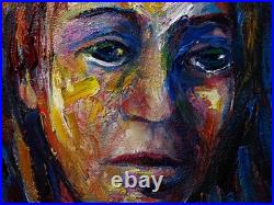 Original Oil? Painting Vintage? Art Signed'25 Outsider Beach? Woman Girl Hat Fauve