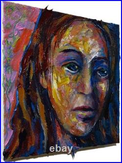 Original Oil? Painting Vintage? Art Signed'25 Outsider Beach? Woman Girl Hat Fauve