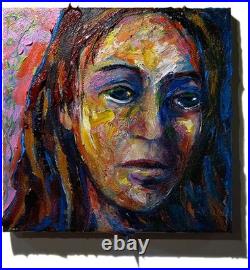 Original Oil? Painting Vintage? Art Signed'25 Outsider Beach? Woman Girl Hat Fauve