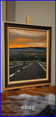 Original Orange Sunset Blue Ridge Mountains Landscape Painting 16x20 canvas sgnd
