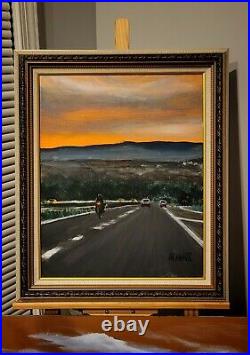 Original Orange Sunset Blue Ridge Mountains Landscape Painting 16x20 canvas sgnd