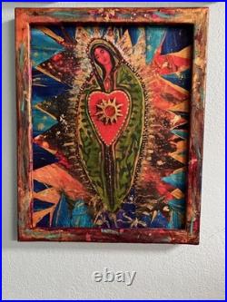 Original Our Lady of Guadelupe painting Mixed Media Folk 16x20