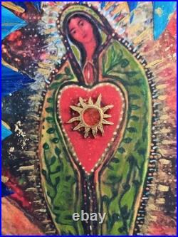 Original Our Lady of Guadelupe painting Mixed Media Folk 16x20