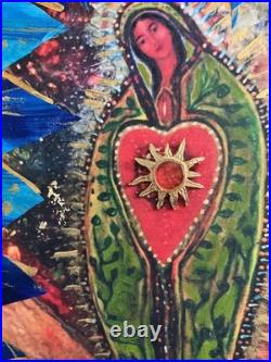 Original Our Lady of Guadelupe painting Mixed Media Folk 16x20