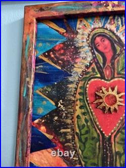 Original Our Lady of Guadelupe painting Mixed Media Folk 16x20