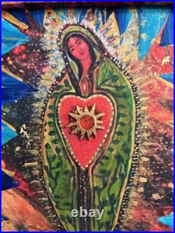 Original Our Lady of Guadelupe painting Mixed Media Folk 16x20