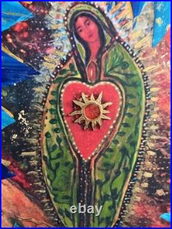 Original Our Lady of Guadelupe painting Mixed Media Folk 16x20