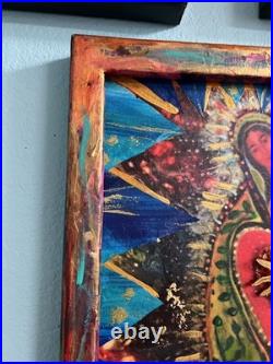 Original Our Lady of Guadelupe painting Mixed Media Folk 16x20