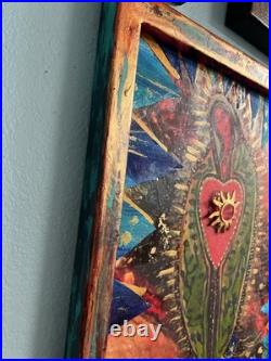 Original Our Lady of Guadelupe painting Mixed Media Folk 16x20