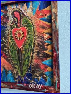 Original Our Lady of Guadelupe painting Mixed Media Folk 16x20