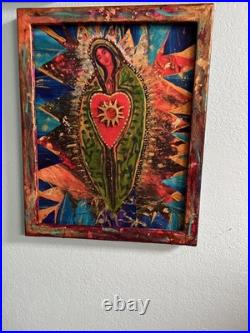 Original Our Lady of Guadelupe painting Mixed Media Folk 16x20