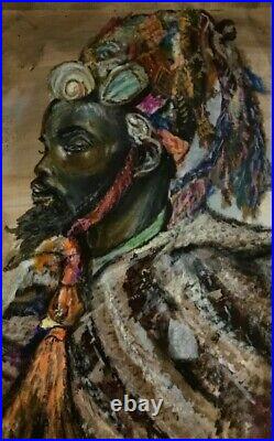 Original Painting African American Black Folk Art Oil Pastels Acrylic Unframed