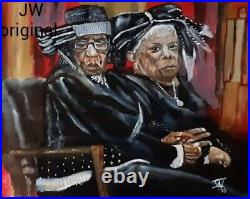 Original Painting African American Folk Art Oil Stretched Canvas Frame Signed
