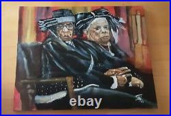 Original Painting African American Folk Art Oil Stretched Canvas Frame Signed