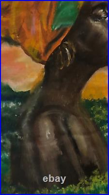 Original Painting African American Woman Oil Pastel Folk Art Unframed Signed