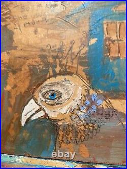 Original Painting Birds All Seeing eye Wood cutout Folk outsider art Percifull