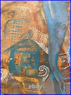 Original Painting Birds All Seeing eye Wood cutout Folk outsider art Percifull