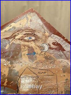 Original Painting Birds All Seeing eye Wood cutout Folk outsider art Percifull