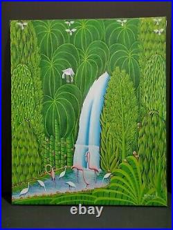 Original Painting Famous Haitian Art Henri Robert Bresil Haiti Forest Waterfall
