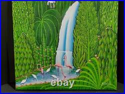 Original Painting Famous Haitian Art Henri Robert Bresil Haiti Forest Waterfall