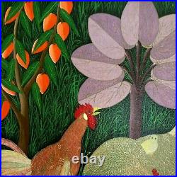 Original Painting Haitian Art Elie Woosevelt Haiti Chickens Forest 24x20