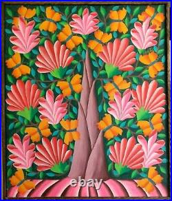 Original Painting Haitian Art Saul Charles Haiti Tree Of Life With Pink Flowers