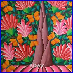 Original Painting Haitian Art Saul Charles Haiti Tree Of Life With Pink Flowers