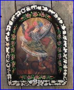 Original Painting & Mliagro Retablo St Michael Defeats Devil Mexican Folk Art