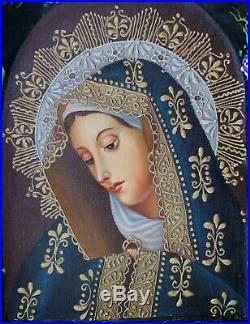 Original Painting & Mliagro Retablo Wood Nicho Virgin Dolorosa Mexican Folk Art
